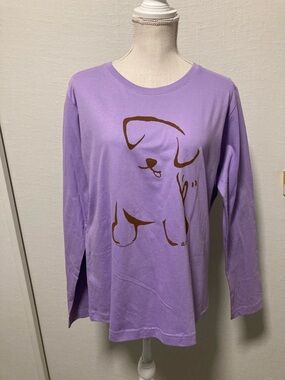 Lavender Long-Sleeve Tee with Brown Puppy Graphic